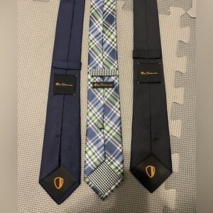 Lot 3x Ben Sherman Silk Necktie Tie Black Navy Classic Stripe Windowpane Plaid